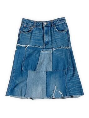 Reworked Patchwork Denim Boro A-Line Skirt Upcycled Size M